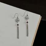 Sterling Silver Fan Tassel Earrings – Modern Chinese Dangle Design - Image 3